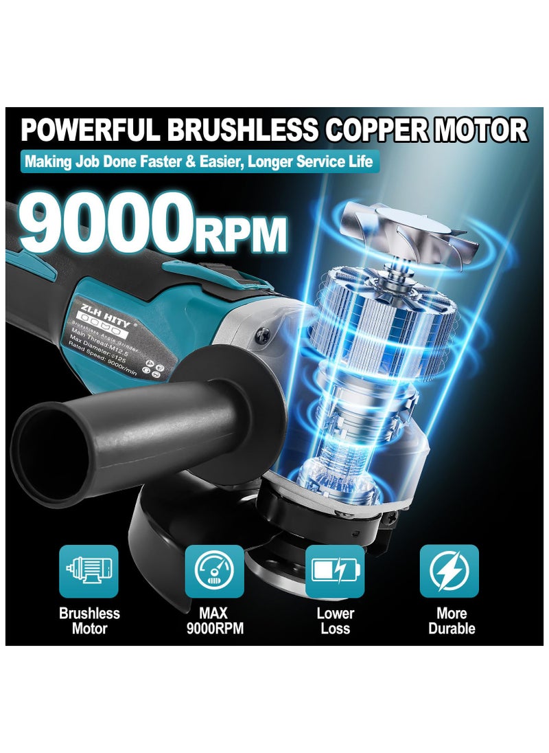ZLH HITY Cordless Angle Grinder, Electric Grinding Tool with 2 10-cell 21V Batteries, 9000RPM Brushless Electric Metal Grinder, 3 Variable Speeds for Cutting, Grinding, Polishing  - Image 2