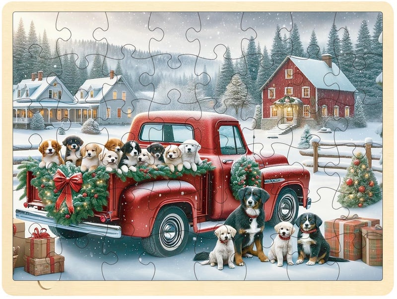 MoinKidz Wooden Christmas Puzzle 48 Piece Puzzle for Kids Ages 35 Dog Truck Snow Winter Holiday Farm Jigsaw Puzzles for Toddlers Ages 48 - Image 3