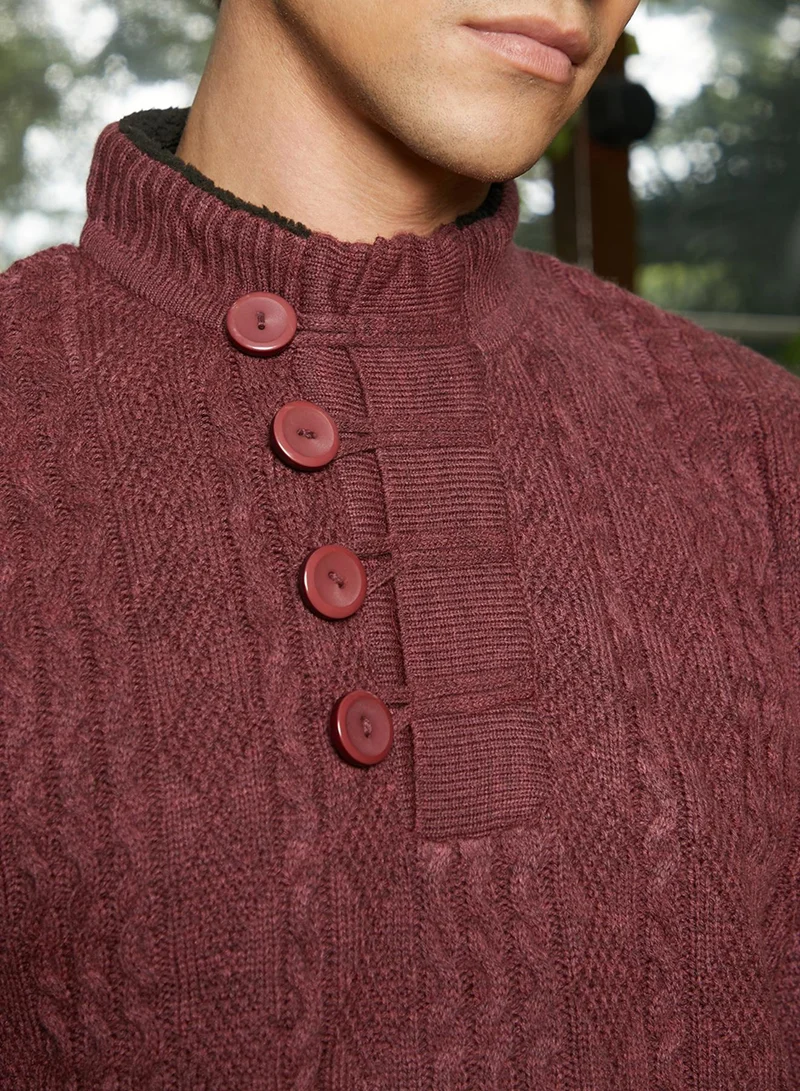 كامبوس سوترا Men's Maroon Red Rhombus Knit Sweater