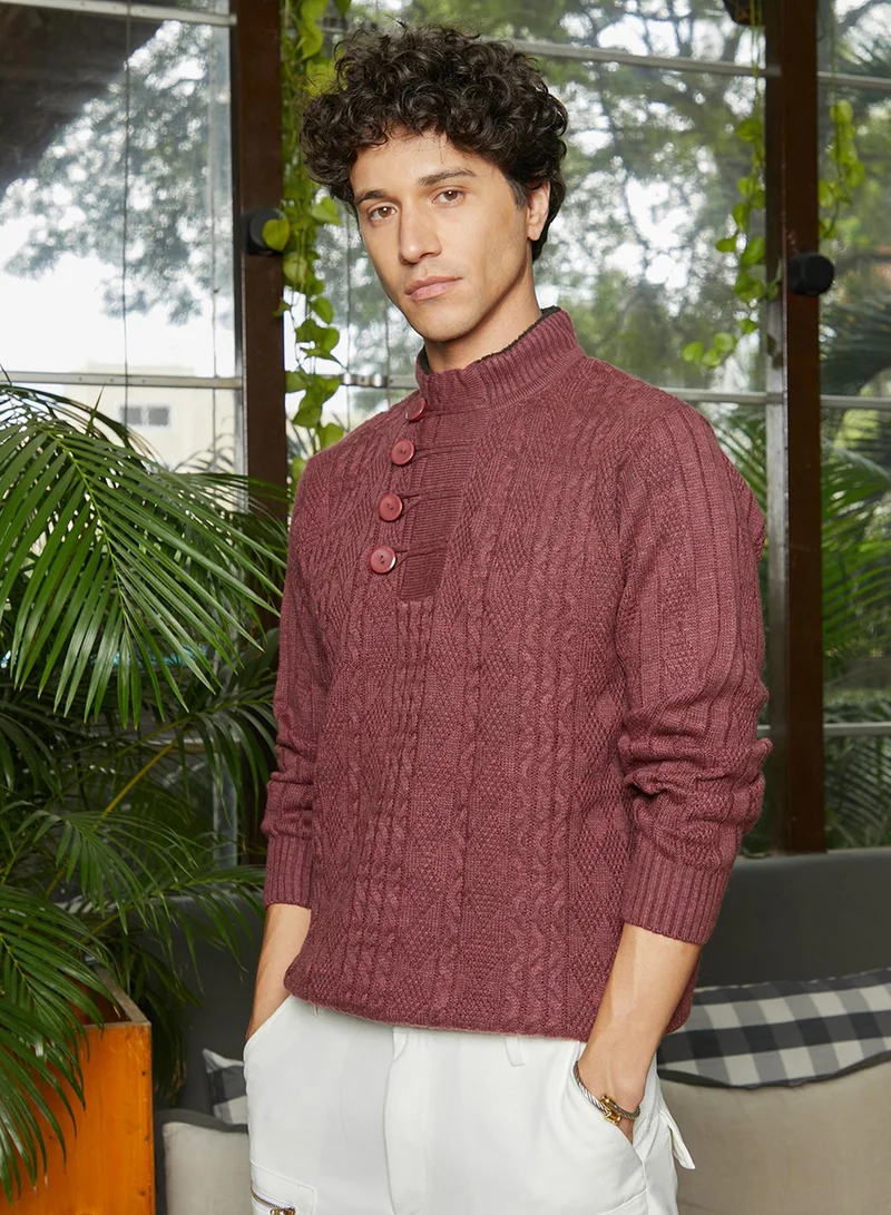 كامبوس سوترا Men's Maroon Red Rhombus Knit Sweater