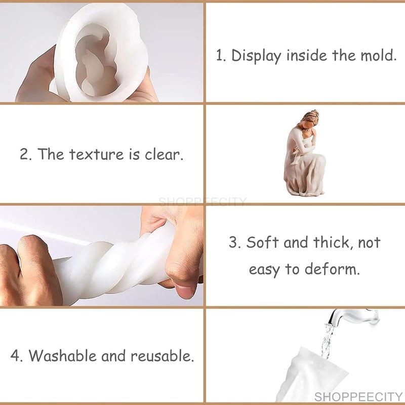 Shoppeecity 3D Candle Silicone Mold Baby in Mothers Arms Mother Holding Baby Candle Mold Silicone Mold for Baby Shower Mother SonDaughter baby Candle Making Mold Silicone Hugging Resin Epoxy Mold - Image 3