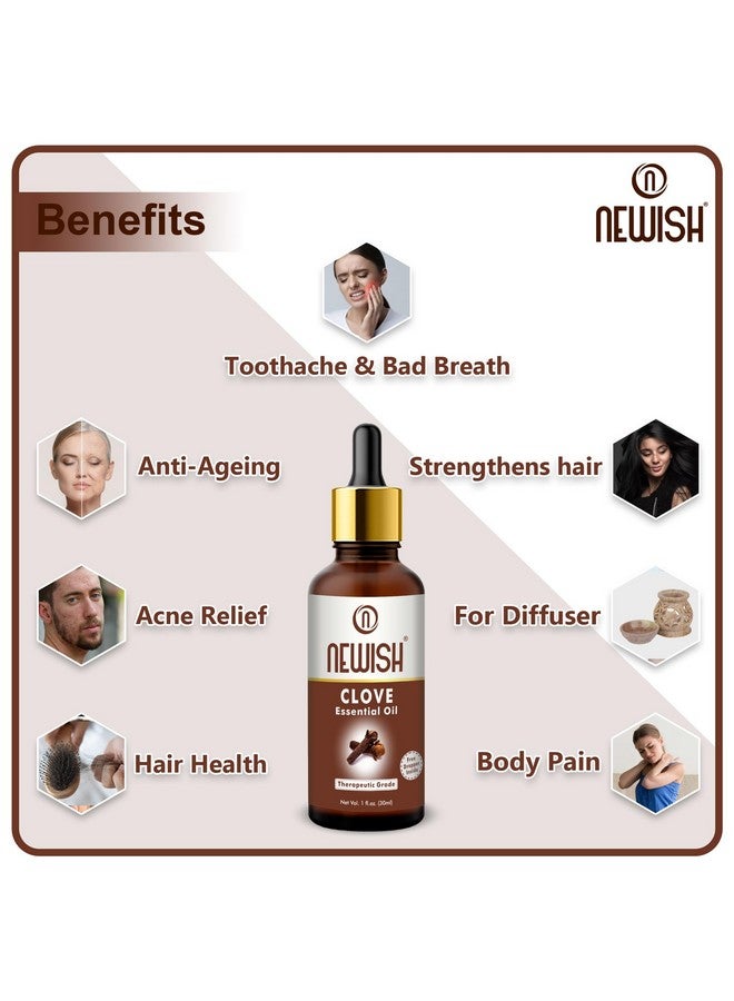 Newish Clove Oil 100% Pure & Natural, Undiluted, Best Use Clove Oil For Theeth Pain, Skin, Hair, Pimples, Acne, T Zone & Underarm - High Potency Premium Essential Clove Oil 30 Ml - Image 4