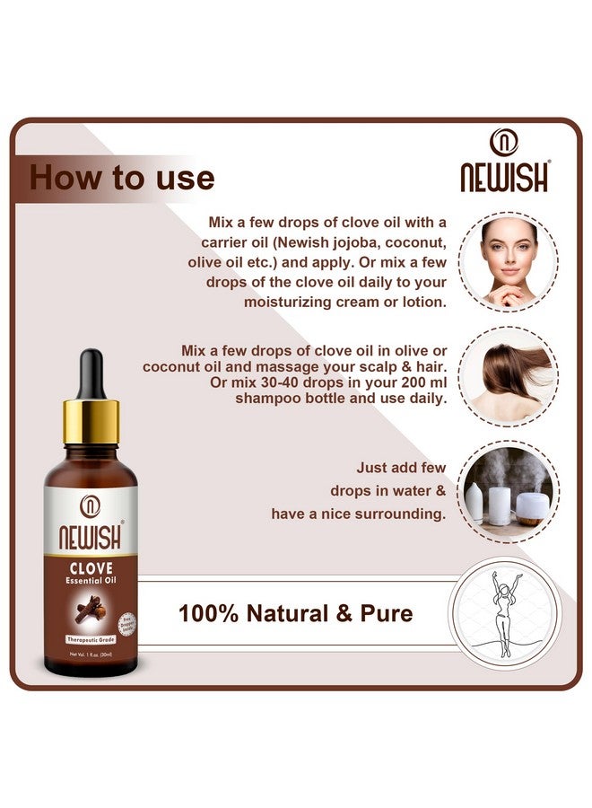 Newish Clove Oil 100% Pure & Natural, Undiluted, Best Use Clove Oil For Theeth Pain, Skin, Hair, Pimples, Acne, T Zone & Underarm - High Potency Premium Essential Clove Oil 30 Ml - Image 3