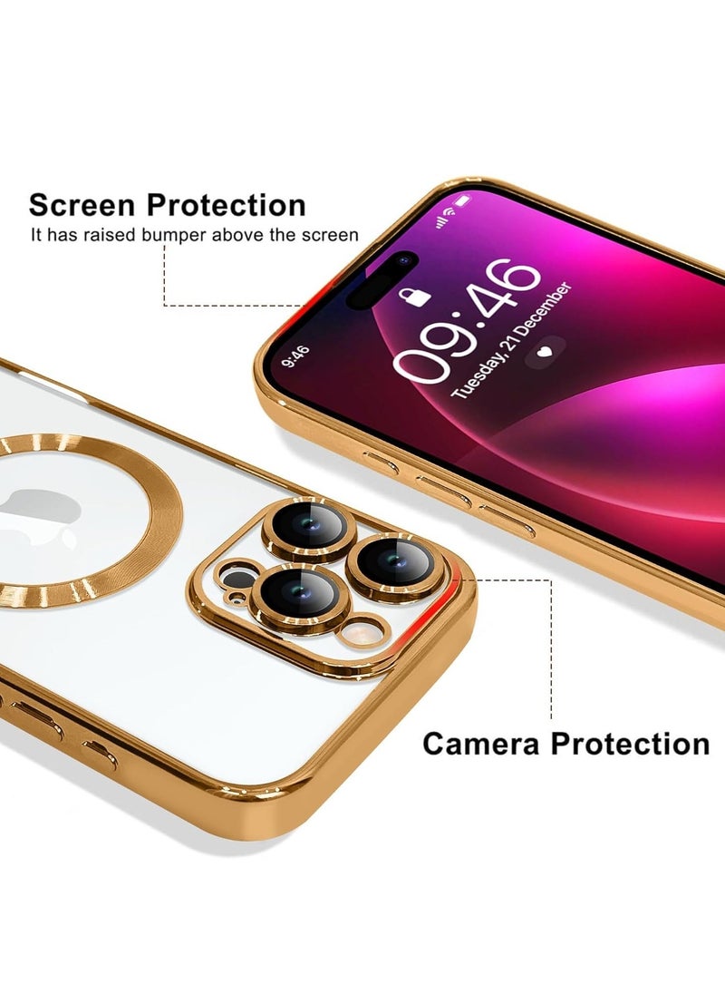 JAJEEK iPhone 16 Pro Max Magnetic Case with Built-in Camera Lens Protector – MagSafe Compatible, Soft TPU Anti-Scratch Shockproof Slim Clear Cover for Women & Men, Gold - Image 2
