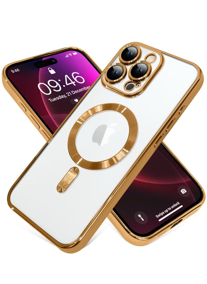 JAJEEK iPhone 16 Pro Max Magnetic Case with Built-in Camera Lens Protector – MagSafe Compatible, Soft TPU Anti-Scratch Shockproof Slim Clear Cover for Women & Men, Gold - Image 3