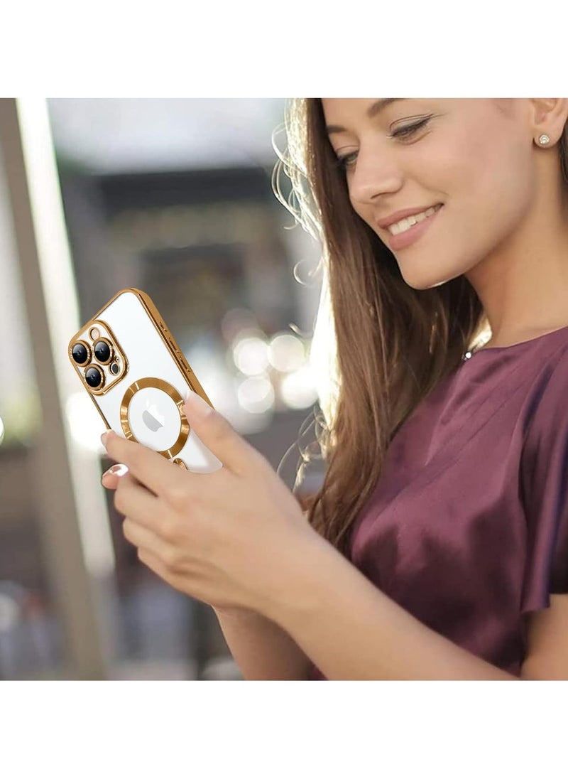 JAJEEK iPhone 16 Pro Max Magnetic Case with Built-in Camera Lens Protector – MagSafe Compatible, Soft TPU Anti-Scratch Shockproof Slim Clear Cover for Women & Men, Gold - Image 4