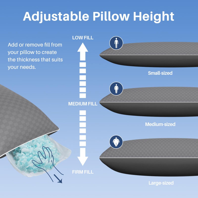 YZ HOME Cooling Body Pillow for Adults- Pillow Insert with Shredded Blue Memory Foam, Soft Support for Side Sleepper, Pregnant Women, Back Pain Relief, Washable Pillowcase (20x54 Inch, Grey) - Image 4