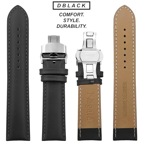 DBLACK ''NAGATA3'' Leather Watch Strap with Butterfly Lock, Minimalist Design Watch Belt // For 18mm, 20mm, 22mm, or 24mm Watch Band (Choose Your Size & Color) (Black, 22mm / Silver) - Image 5
