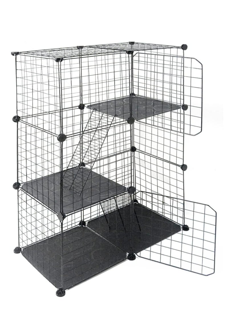 MissTiara - Indoor Cat Cage Large DIY Cat Enclosure Small Animals Cages with 3 Doors, 2 Ladders 109 x 75 x 39 cm Anti-jumping Kitten Crate Indoor Use Pet Cages for Cats, Bunny, Black - Image 1