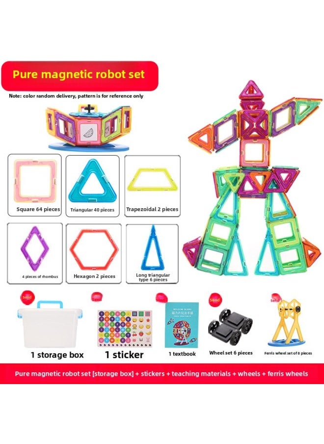 Educational Magnetic Building Blocks Children's Playtime Versatile Desktop Toy Kindergarten Park Ground Decoration Toy Wholesale-Color:Pure Magnetic Robot Suit + Storage Box Wheel Ferris Wheel  - Image 1