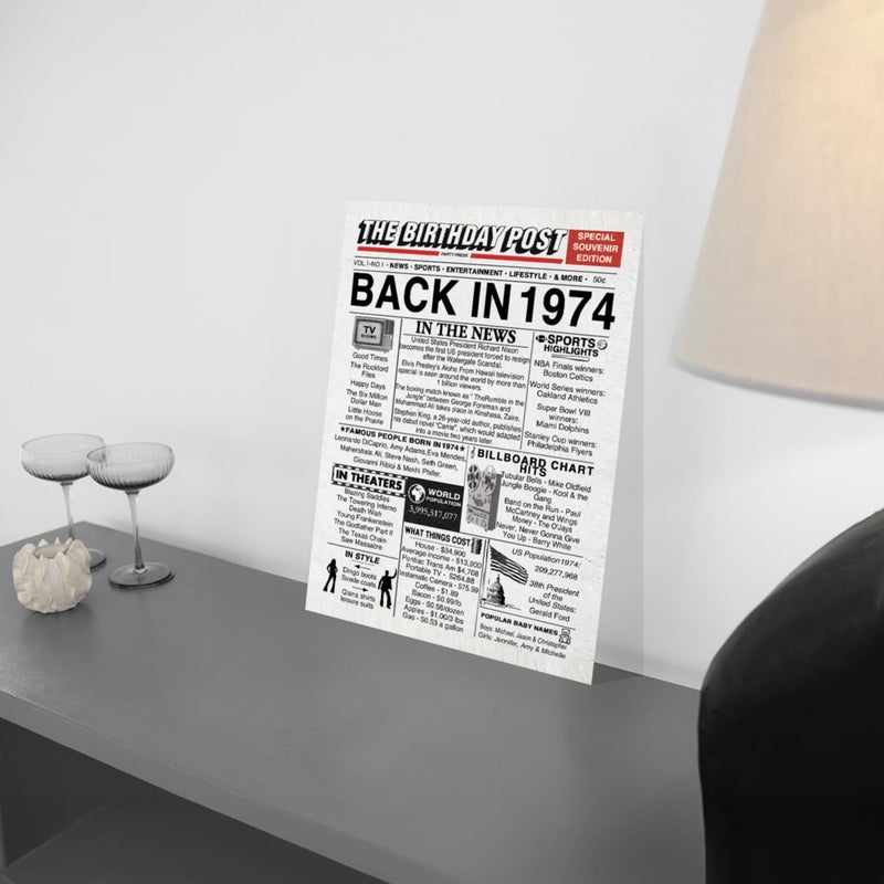 Stuff4 51st Birthday Poster Unframed - Back In 1974 Newspaper - Happy 51st Birthday Gifts for Men Women Vintage Retro Born In 1974  8x10 Inch Fifty-One Fifty-First Bday Party Decor Decoration - Image 1