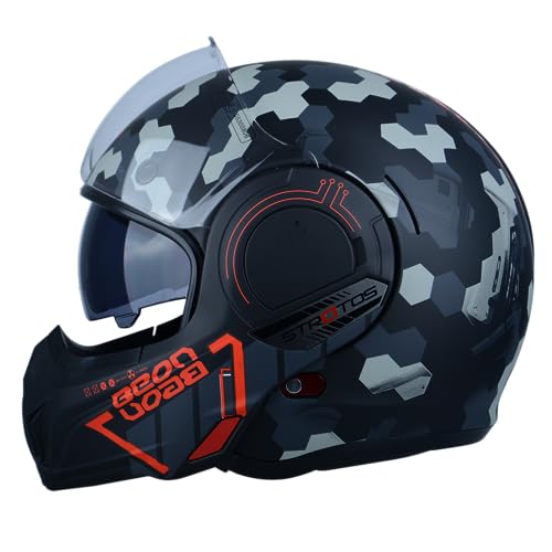 BEON خوذة دراجة نارية كاملة الوجه BEON معتمدة من DOT، واقي ذقن قابل للعكس بزاوية 180° خوذة طيار مودولارية مع نظارات مزدوجة مضادة للضباب وفتحات لسماعات البلوتوث للرجال والنساء البالغين (M، أبيض لؤلؤي لامع) - Image 1