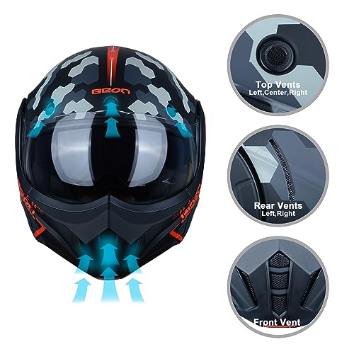 BEON خوذة دراجة نارية كاملة الوجه BEON معتمدة من DOT، واقي ذقن قابل للعكس بزاوية 180° خوذة طيار مودولارية مع نظارات مزدوجة مضادة للضباب وفتحات لسماعات البلوتوث للرجال والنساء البالغين (M، أبيض لؤلؤي لامع) - Image 5