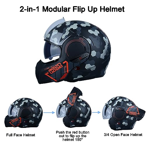 BEON خوذة دراجة نارية كاملة الوجه BEON معتمدة من DOT، واقي ذقن قابل للعكس بزاوية 180° خوذة طيار مودولارية مع نظارات مزدوجة مضادة للضباب وفتحات لسماعات البلوتوث للرجال والنساء البالغين (M، أبيض لؤلؤي لامع) - Image 4