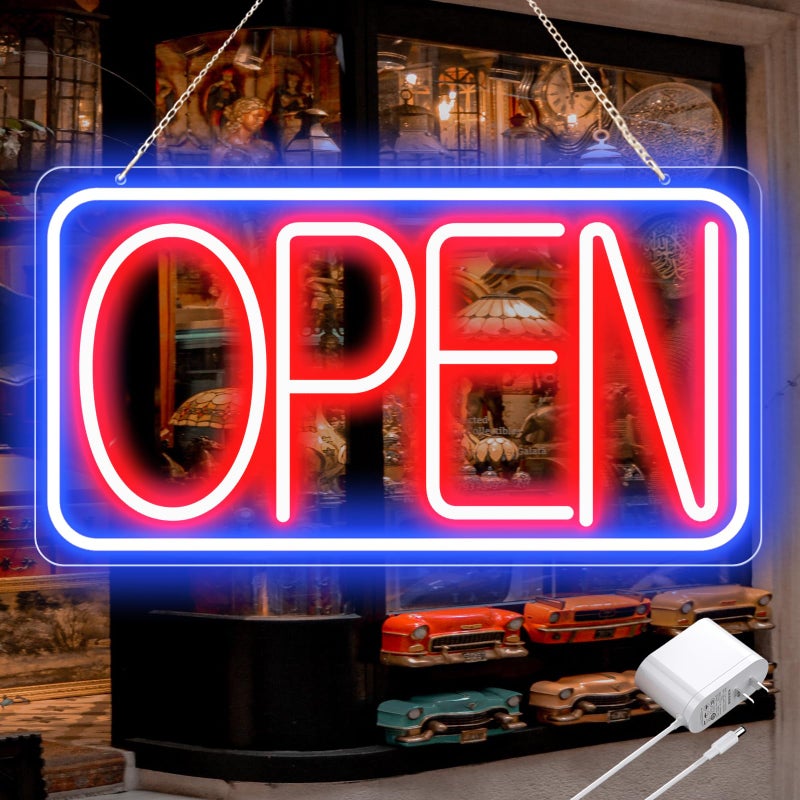 SHZHYIS 165 X 9 Led Neon Open Signs for Business Ultra Bright Plug In Electric Light Up Open Signs with ONOFF Switch and 12V2A AC Adapter for Storefront Window Bar Salon Coffee Stores Horizontal - Image 2