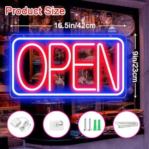 SHZHYIS 165 X 9 Led Neon Open Signs for Business Ultra Bright Plug In Electric Light Up Open Signs with ONOFF Switch and 12V2A AC Adapter for Storefront Window Bar Salon Coffee Stores Horizontal - Image 3