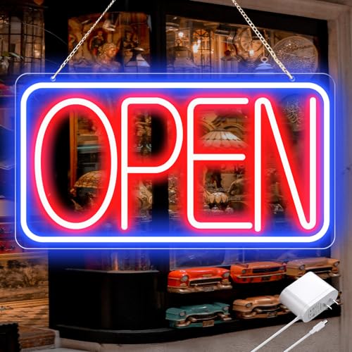 SHZHYIS 165 X 9 Led Neon Open Signs for Business Ultra Bright Plug In Electric Light Up Open Signs with ONOFF Switch and 12V2A AC Adapter for Storefront Window Bar Salon Coffee Stores Horizontal - Image 1