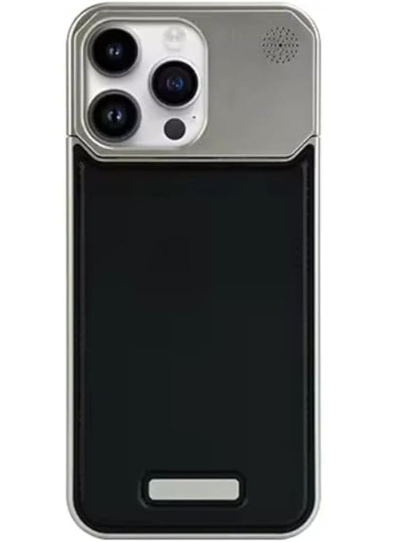 بلو فاير غلاف آيفون 16 برو ماكس الفاخر من الألومنيوم والجلد - تصميم أنيق، متوافق مع ماج سيف، مزود بموزع عطر مدمج - حماية متينة خفيفة الوزن، شاحن لاسلكي، غلاف فاخر (فضي تيتانيوم) - Image 1