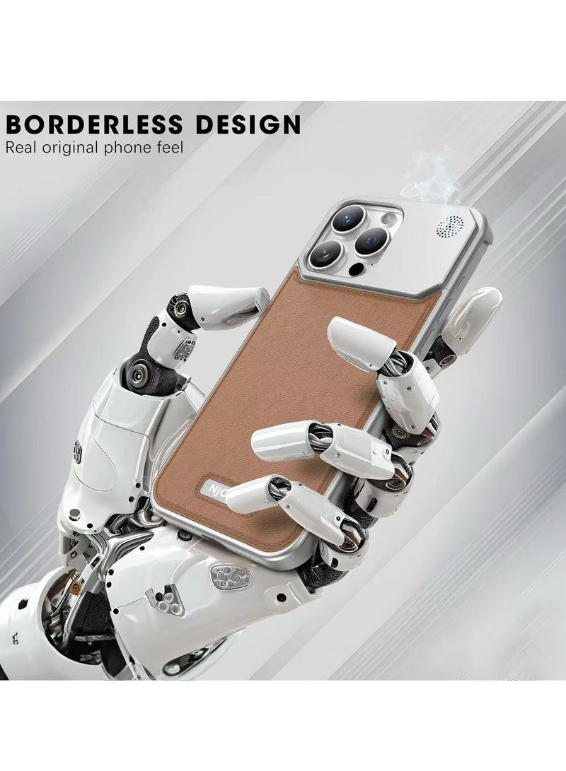 بلو فاير غلاف آيفون 16 برو ماكس الفاخر من الألومنيوم والجلد - تصميم أنيق، متوافق مع ماج سيف، مزود بموزع عطر مدمج - حماية متينة خفيفة الوزن، شاحن لاسلكي، غلاف فاخر (فضي تيتانيوم) - Image 2