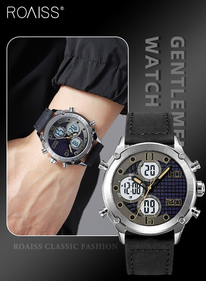 roaiss Analog Digital Dual Display Sports Watch for Men Multifunctional Waterproof Luminous Leather Strap Electronic Quartz Wristwatch with Alarm Stopwatch Backlight 12H/24H for Outdoor Activities - Image 1