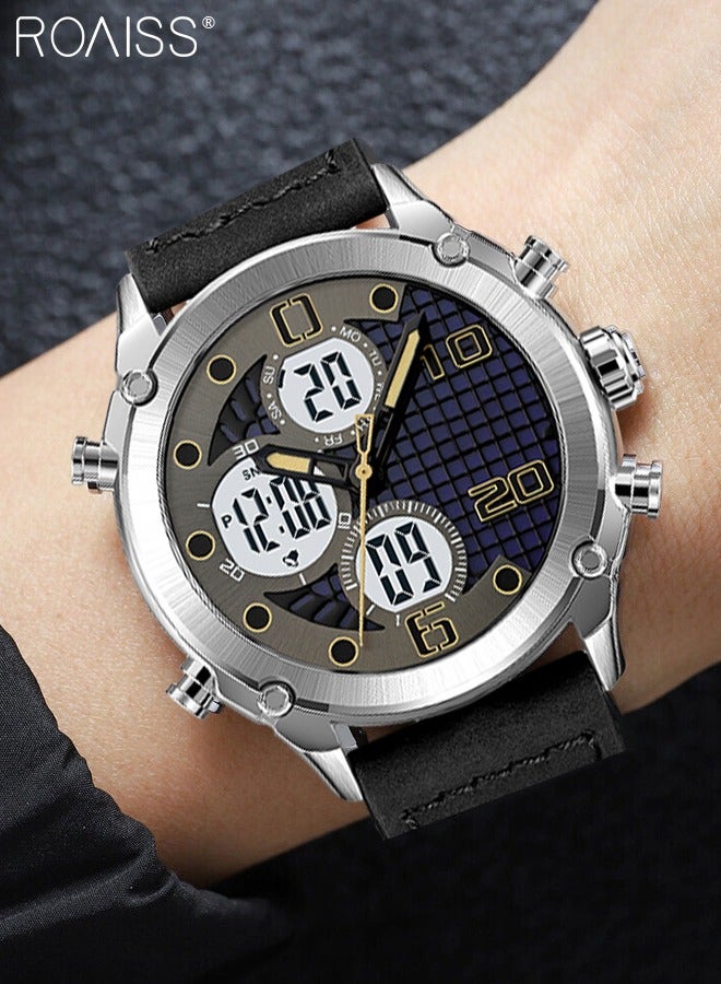roaiss Analog Digital Dual Display Sports Watch for Men Multifunctional Waterproof Luminous Leather Strap Electronic Quartz Wristwatch with Alarm Stopwatch Backlight 12H/24H for Outdoor Activities - Image 2