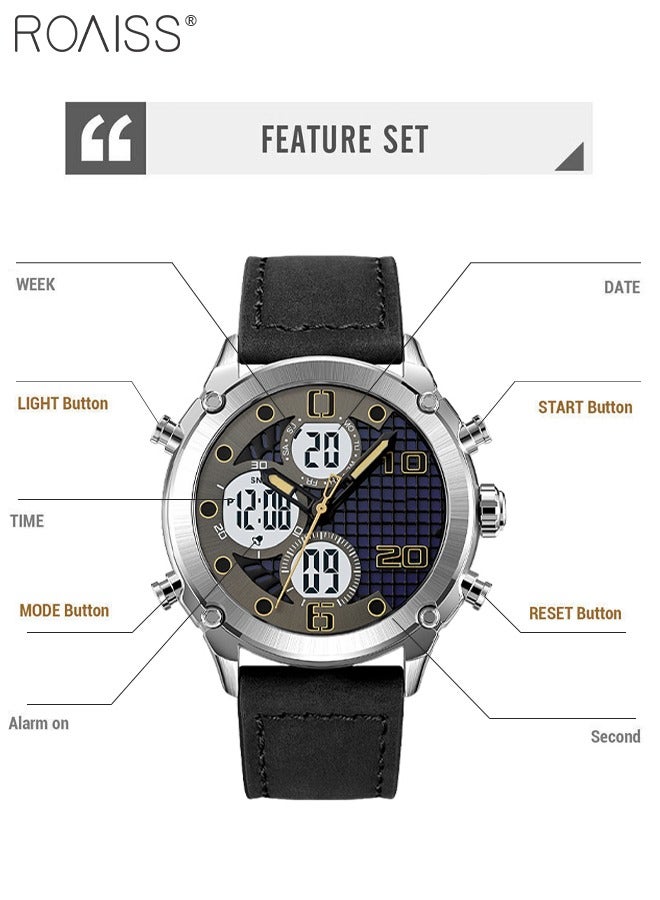 roaiss Analog Digital Dual Display Sports Watch for Men Multifunctional Waterproof Luminous Leather Strap Electronic Quartz Wristwatch with Alarm Stopwatch Backlight 12H/24H for Outdoor Activities - Image 5