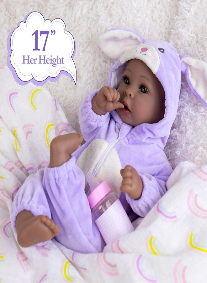 Aori Black Baby Dolls Realistic,17-inch Lifelike Soft Body Baby Girl That Look Real with Feeding Kit Included, Ideal Gift for Kids, Birthday, Pretend Play - Image 5