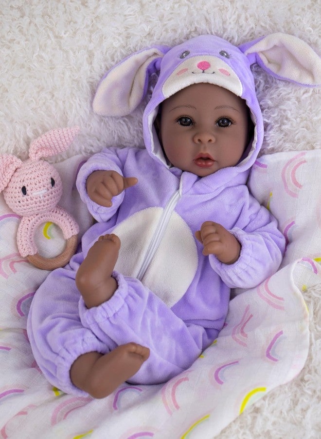 Aori Black Baby Dolls Realistic,17-inch Lifelike Soft Body Baby Girl That Look Real with Feeding Kit Included, Ideal Gift for Kids, Birthday, Pretend Play - Image 1