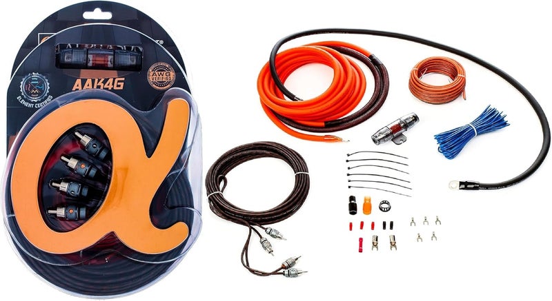 Alphasonik AAK4G Premium 4-Gauge Complete Car Amplifier Installation Kit Hyper-Flex Power, Ground, Speaker Wire RCA Cable - Exceeds AWG (American Wire Gauge) Standard Element Certified Amp Install Kit - Image 1