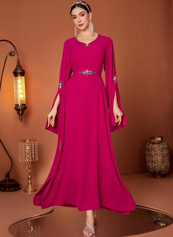 Take Two Embellished Round Neck Split Sleeve Maxi Dress - Image 1