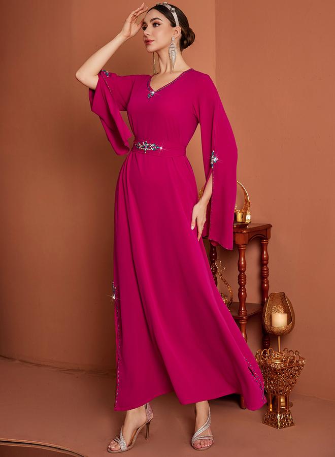 Take Two Embellished Round Neck Split Sleeve Maxi Dress - Image 3