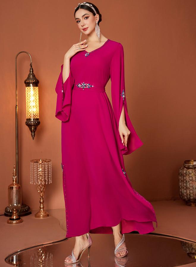 Take Two Embellished Round Neck Split Sleeve Maxi Dress - Image 4