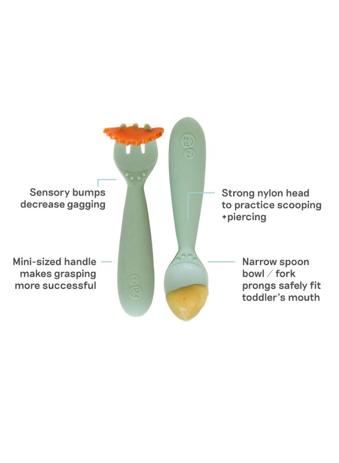 ezpz Mini Utensils - 12 Months+ (Fork & Spoon in Sage) - 100% BPA Free Fork and Spoon - Toddler Utensils - Designed by a Pediatric Feeding Specialist - Image 4
