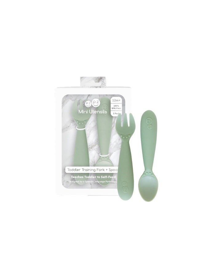ezpz Mini Utensils - 12 Months+ (Fork & Spoon in Sage) - 100% BPA Free Fork and Spoon - Toddler Utensils - Designed by a Pediatric Feeding Specialist - Image 5