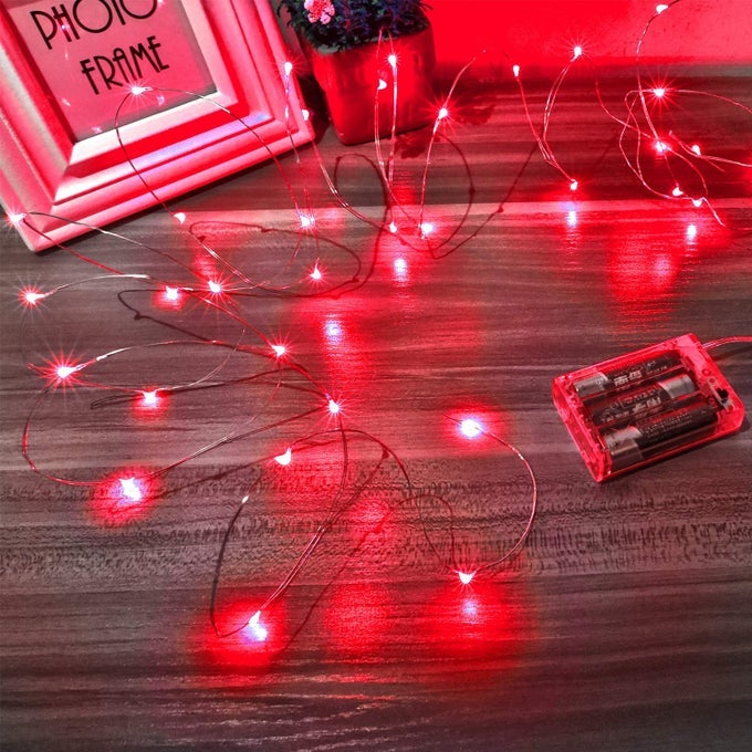 LED FAIRY LIGHTS BATTERY OPERATED 2 PACKS MINI BATTERY POWERED COPPER WIRE STARRY FAIRY LIGHTS FOR BEDROOM CHRISTMAS PARTIES WEDDING CENTERPIECE DECORATION 5M16FT RED