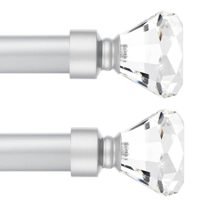 SATIN NICKEL 2 PACK WINDOW TREATMENT SINGLE CURTAIN ROD ADJUSTABLE DRAPERY ROD SET FROM 48 TO 86 INCHES WITH CRYSTAL FINIAL FINIALS472FT 1INCH DIAMETER CURTAIN RODS FOR WINDOWS