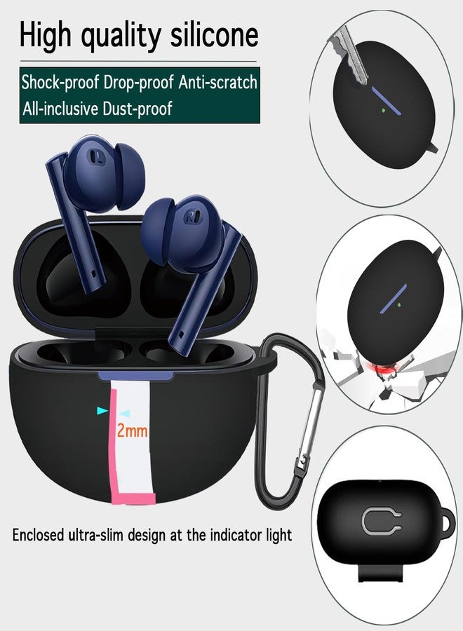 USTIYA حافظة USTIYA لسماعات Realme Buds Air 5 Pro حافظة سيليكون واقية مع غطاء سلسلة المفاتيح (أسود) - Image 2