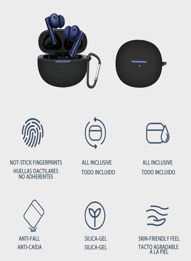USTIYA حافظة USTIYA لسماعات Realme Buds Air 5 Pro حافظة سيليكون واقية مع غطاء سلسلة المفاتيح (أسود) - Image 3