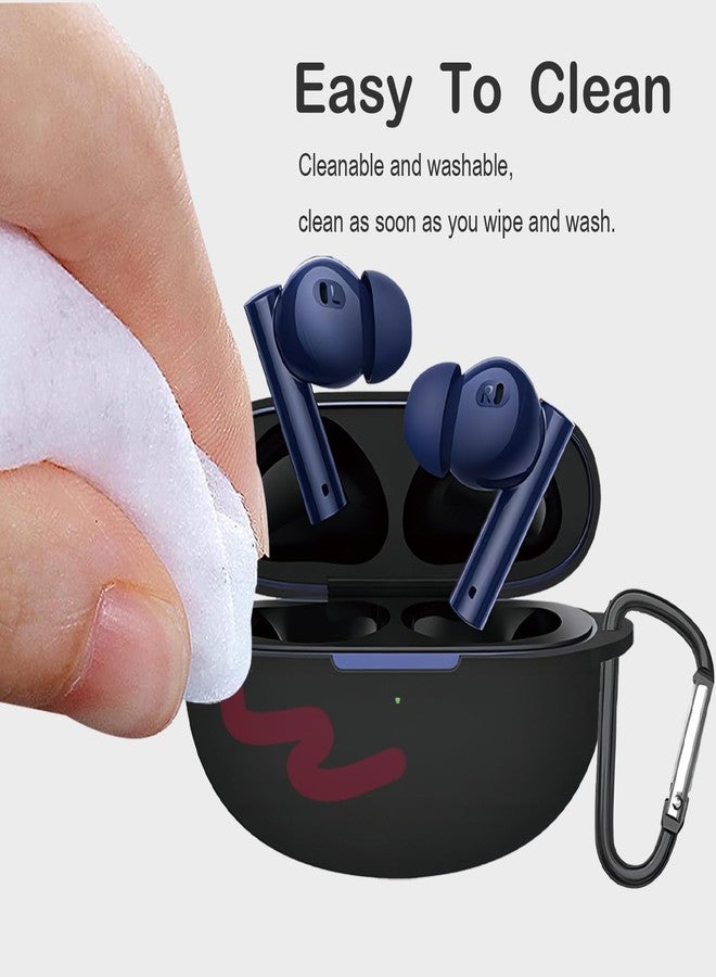 USTIYA حافظة USTIYA لسماعات Realme Buds Air 5 Pro حافظة سيليكون واقية مع غطاء سلسلة المفاتيح (أسود) - Image 5
