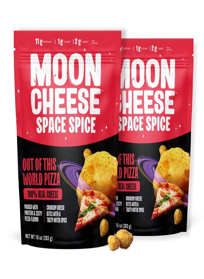 Moon Cheese Space Spice, Out Of This World Pizza, Crunchy, Protein-Rich Cheese Snack Chips, Keto Friendly, 100% Real Cheese, Low Carb, Gluten-Free, No Sugar, 10 oz Bags (Pack of 2) - Image 1