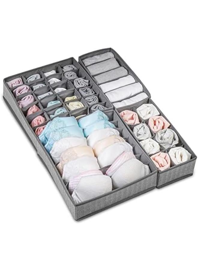 Occuwzz® 4 Pack Foldable Drawer Organizers, Sock And Underwear Drawer Organizer Clothes, Desk Closet Fabric Organizer And Storage Drawer Dividers For Dresser Panties Underwear Bra Socks (Gray) - Image 1