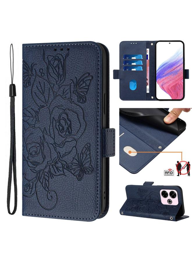 S-TOP Case For Redmi 13 4G / Note 13R Embossed Rose RFID Anti-theft Leather Phone Case - Image 1