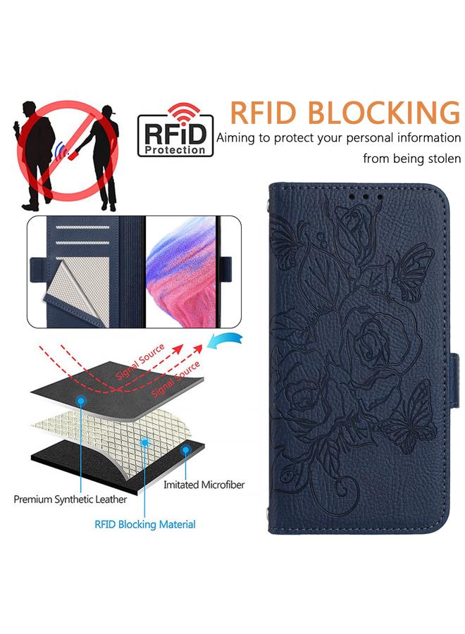 S-TOP Case For Redmi 13 4G / Note 13R Embossed Rose RFID Anti-theft Leather Phone Case - Image 5