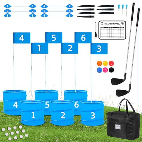 JIIFO Golf Game with 2 Clubs Right HandedPractice Golf with 6 Buckets Outdoor Golf Gift for AdultsHoles Golf Outdoor Game for LawnYardCampingPark - Image 1