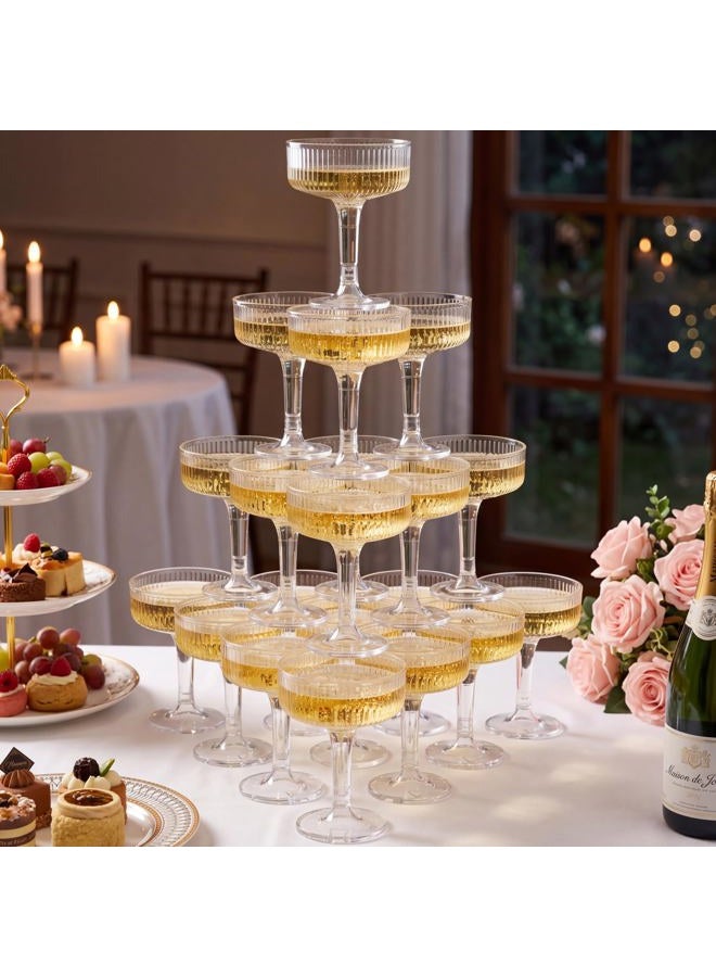 Houmury 20 Pcs 7oz Plastic Wine Glasses Unbreakable Wedding Plastic Champagne Flutes Goblet Glasses Reusable Clear Acrylic Martini Drinkware For Birthday Party(20) - Image 4