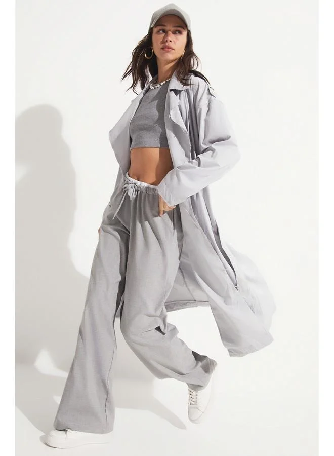 JUNE June Binding Detailed Trenchcoat Grey
