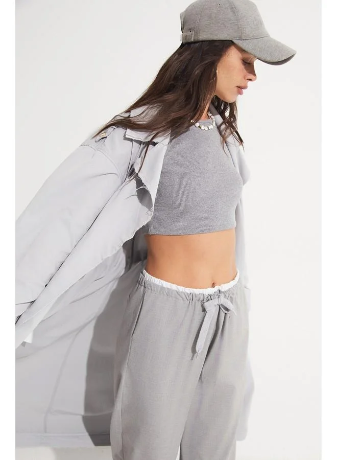 JUNE June Binding Detailed Trenchcoat Grey