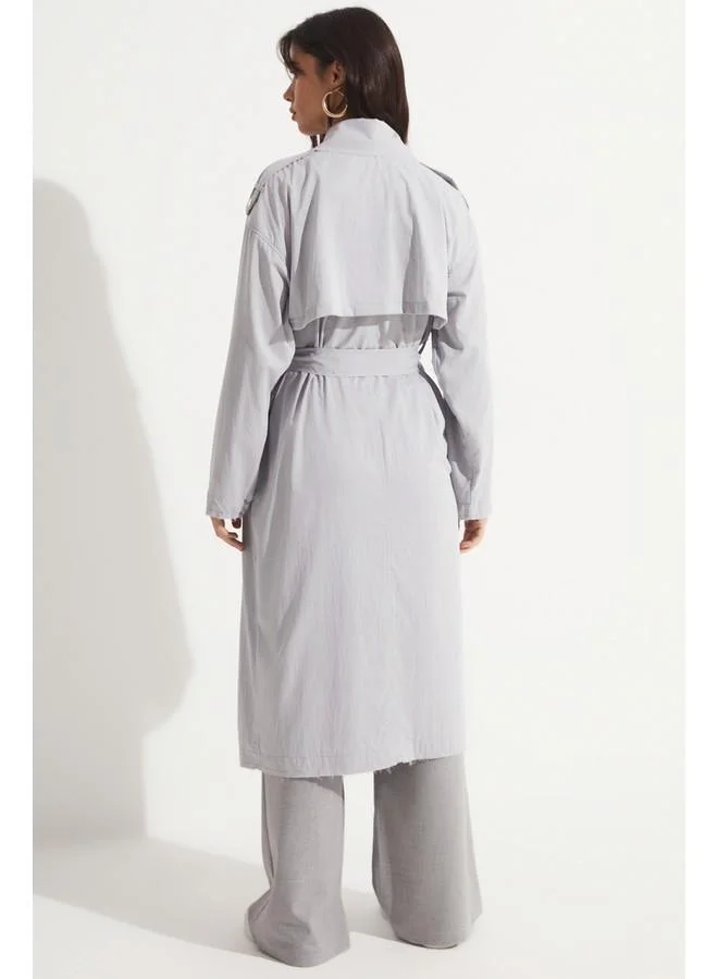JUNE June Binding Detailed Trenchcoat Grey