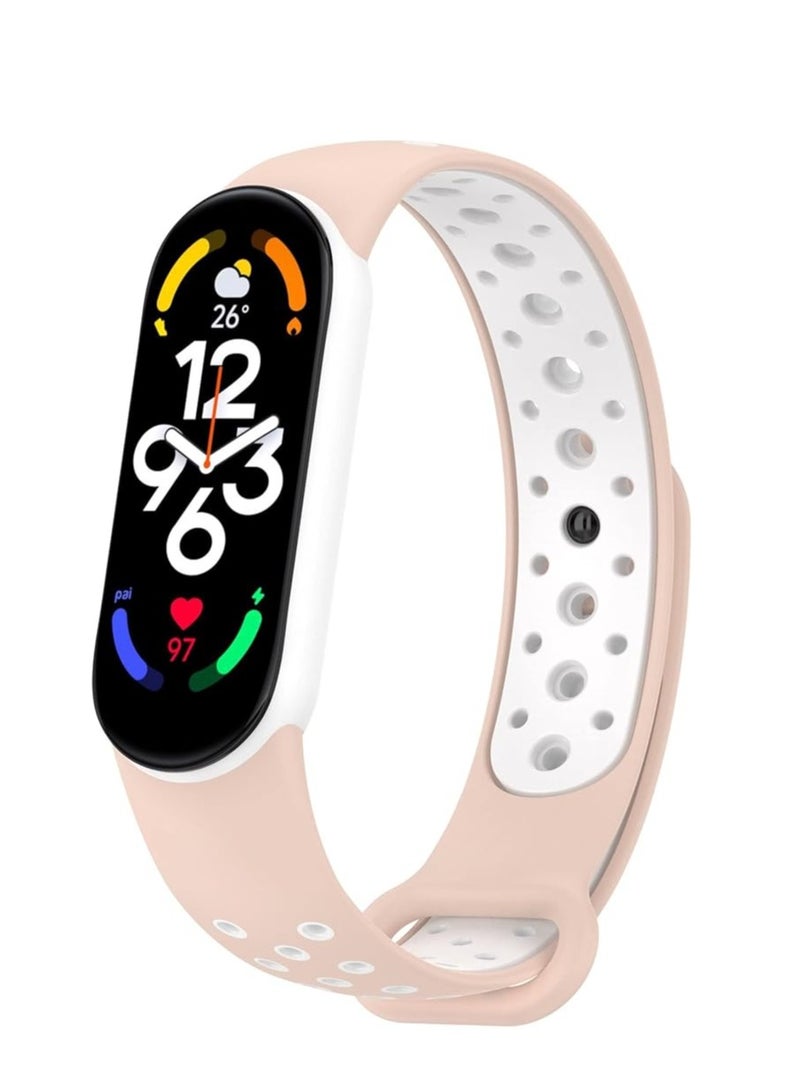 Strap Silicone Sport Band For Mi Band 7 / Mi Band 5 / Mi Band 6 Breathable Strap Replacement For M5 M6 Bracelet For Xiaomi MiBand 5 6 7 Smart Watch _ Pink & White - Image 1