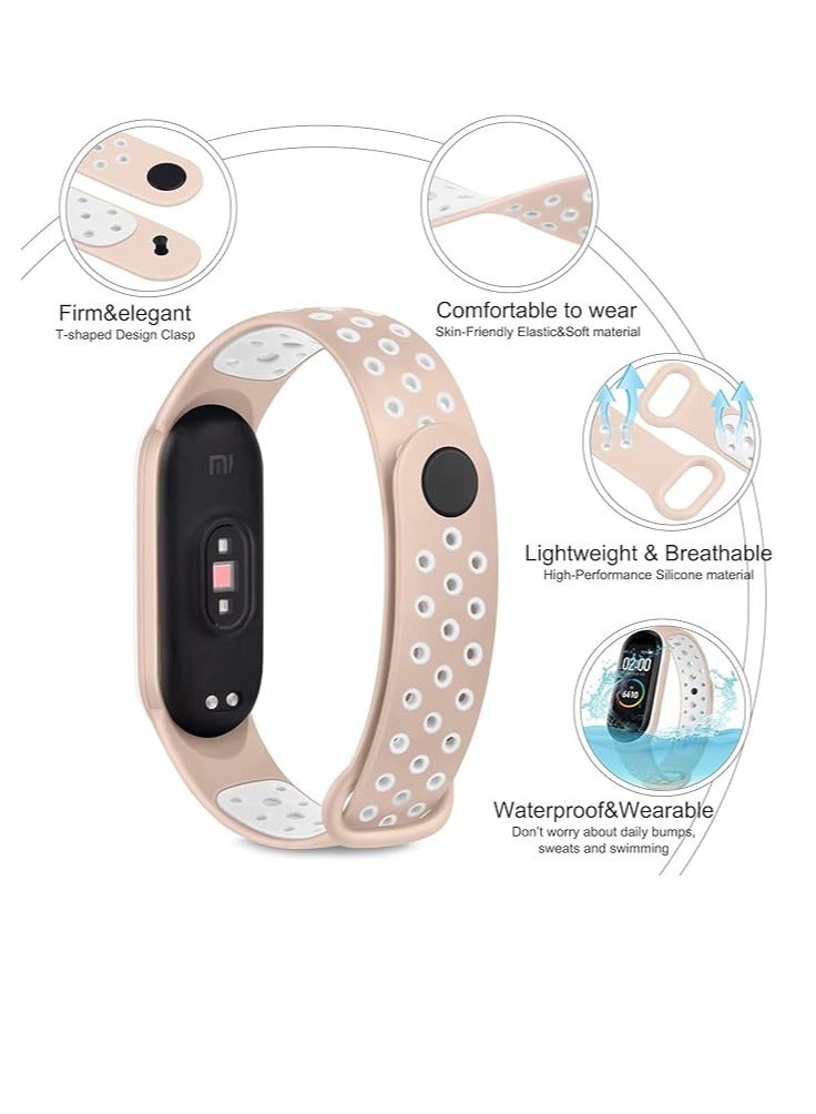 Strap Silicone Sport Band For Mi Band 7 / Mi Band 5 / Mi Band 6 Breathable Strap Replacement For M5 M6 Bracelet For Xiaomi MiBand 5 6 7 Smart Watch _ Pink & White - Image 2